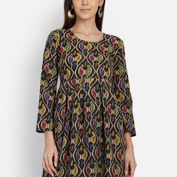SAHORA Women Black Kalamkari Printed Printed Empire Pure Cotton Top-image-84
