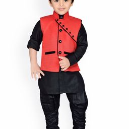 Aj DEZInES Boys Red & Black Solid Kurta With Churidar-picture-43