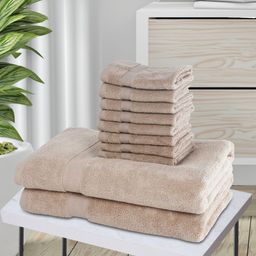 BIANCA Beige 10-Pieces Solid 500 GSM Face & Bath Towel Set-image-39