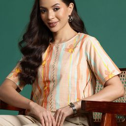 Sangria Printed Pure Cotton High-Low Crop Top-image-42