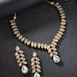 Peora Gold Plated White Crystal Studded Handcrafted Jewellery Set-54