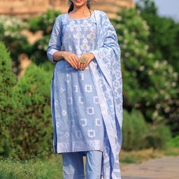 Libas woven design Round Neck Three-Quarter Sleeves Pure Cotton Kurta Set-picture-47