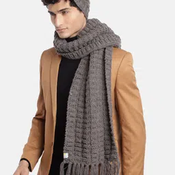 Magic Needles Men Self Design Acrylic Beanie & Scarf Set-image-28