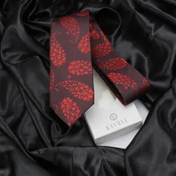 KOVOVE Men Burgundy & Red Paisley Woven Design Broad Tie-picture-20