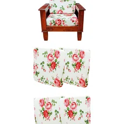 ohello Cream Red 4 Piece Self Design Elasticated Sofa Covers-30