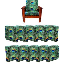 ohello Blue & Green 10 Pieces Feather Printed Elasticated 5 Seater Sofa Covers-2