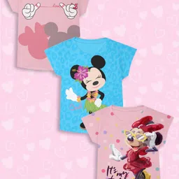 YK Disney Girls Pack Of 3 Minnie Mouse Printed Extended Sleeves T-shirt-image-55