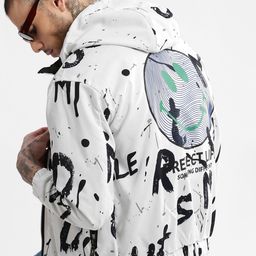 SHOWOFF Typography Printed Hooded Reversible Oversized Bomber Jacket-30