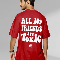 Bewakoof Men Red Typography Printed Drop-Shoulder Sleeves Oversized Cotton T-shirt-image-61