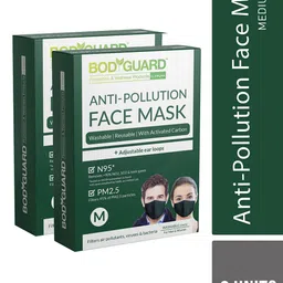BOD GUARD Unisex Black Pack of 2 Solid 5-Ply N95 Anti Pollution Medium Face Masks-12