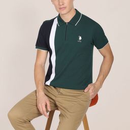 U.S. Polo Assn. Men Colourblocked Polo Collar Slim Fit Pure Cotton T-shirt-image-72