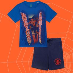 YK Marvel Boys Royal Blue and Navy Blue Printed T-shirt with Shorts-picture-32