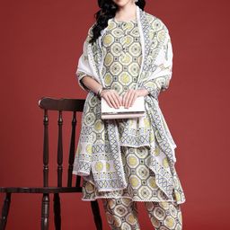 Anouk Women Ethnic Print Regular Pure Cotton Kurta with Salwar & Dupatta-32