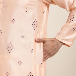 SOJANYA Men Peach-Coloured Mirror Work Kurta with Pyjamas & Nehru Jacket image 4