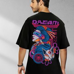Bewakoof Black Cyborg Dreams Printed Drop-Shoulder Sleeves Pure Cotton Oversized T-shirt-image-36