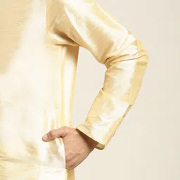SOJANYA Men Golden Kurta with Pyjamas & Nehru Jacket image 4