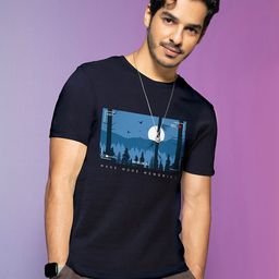Bewakoof Men Navy Blue Printed Round Neck Pure Cotton T-shirt-image-69