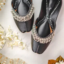 NR By Nidhi Rathi Ghunghroo Embellished Leather Mojaris-image-74