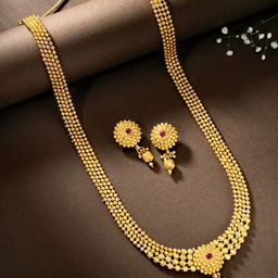 Peora Maroon Gold-Plated Jadau Stone Studded Jewellery Set-36