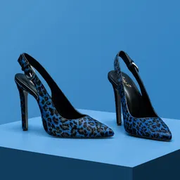 Saint G Women Blue & Black Leather Leopard Print Kitten Heels-13