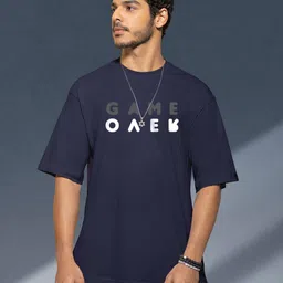 Bewakoof Men Typography Printed Drop-Shoulder Sleeves Oversize Cotton T-shirt-image-67
