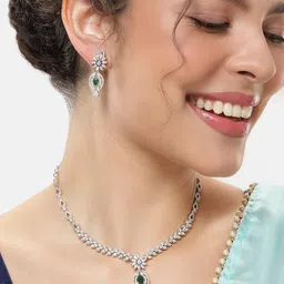 VIVAZS Silver-Plated Emerald AD Studded Jewellery Set-19