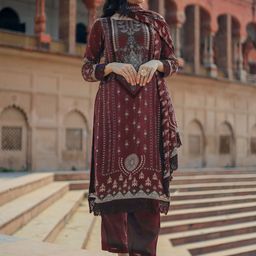 Libas Purple Ethnic Motifs Printed Sequinned Straight Kurta With Trousers & Dupatta-2