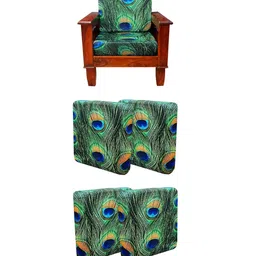 ohello Blue & Green 4 Pieces Feather Printed Elasticated 2 Seater Sofa Covers-picture-9