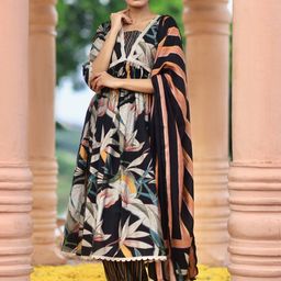 Libas Women Floral Printed Empire Sequinned Kurta with Salwar & With Dupatta-18