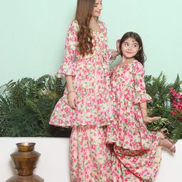Bitiya by Bhama Girls Floral Printed Tiered Kurta with Sharara-picture-3