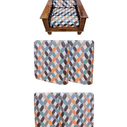 ohello Beige & Orange 4 Pieces Geometric Printed Elasticated 2 Seater Sofa Covers-image-8