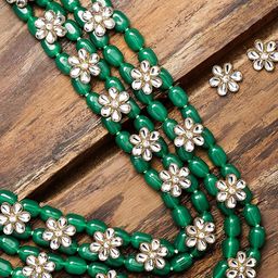 Peora Green & White Gold Plated Beaded Handcrafted Jewellery Set-17