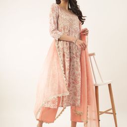 Khushal K Floral Printed Thread Work Sequined Kurta with Palazzos & Dupatta-picture-1