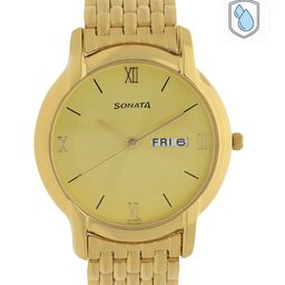 Sonata Office Wear Men Gold Analogue watch NK7954YM02-image-12