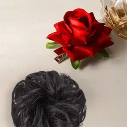 MAJESTIQUE Set of 2 Red Rose Clip & Messy Bun Set of 2 Claw Clip & Scrunchies-image-68