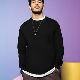 Bewakoof Men Black Solid Round Neck Oversized Cotton T-shirt-picture-32