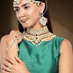 Peora 18K Gold Plated & Maroon Cubic Zirconia Studded Traditional Jewellery Set-image-52
