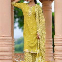Libas Bandhani Printed Gotta Patti Pure Cotton Kurta with Palazzos & Dupatta-image-49
