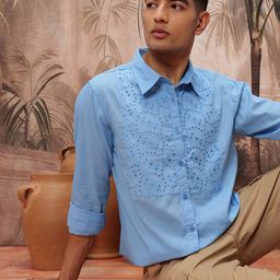 Sangria Floral Schiffli Cotton Casual Shirt-image-69
