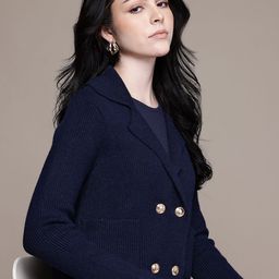 MANGO Notched Lapel Collar Double-Breasted Knitted Jacket with Jewel Buttons-47