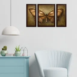 WENS Set of 3 Brown Butterfly MDF Wall Arts-2