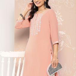 Libas Women Floral Embroidered Thread Work Pastels Georgette Kurta-picture-53