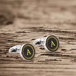 Yellow Chimes Black & Gold-Toned Round Cufflinks-image-20