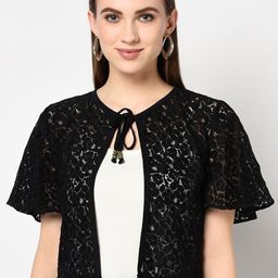 Espresso Women Black Self Design Tie-Up Shrug-22