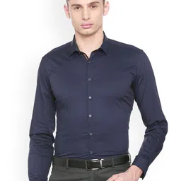 V Dot Men Navy Blue Skinny Fit Solid Formal Shirt-image-91