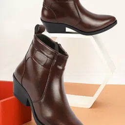 FAUSTO Women Pointed Toe Mid-Top Blocked Boots-6