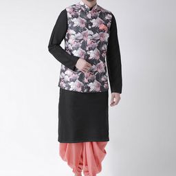 KISAH Men Black & Pink Kurta Set-21