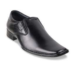 Mochi Men Black Solid Leather Formal Slip-Ons-picture-40