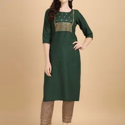 TRAHIMAM Floral Embroidered Round Neck Straight Kurta With Trouser-picture-30