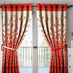 Home Sizzler Maroon & Beige Set of 2 Floral Long Door Curtain-17